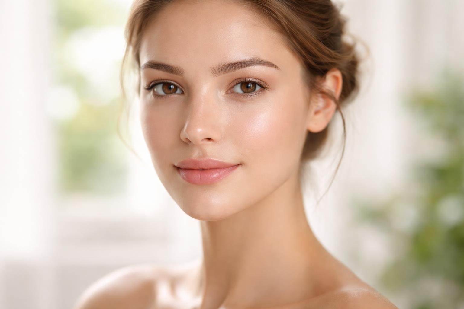 Peau de visage nette en gros plan, soin de la peau contre les grains de milium