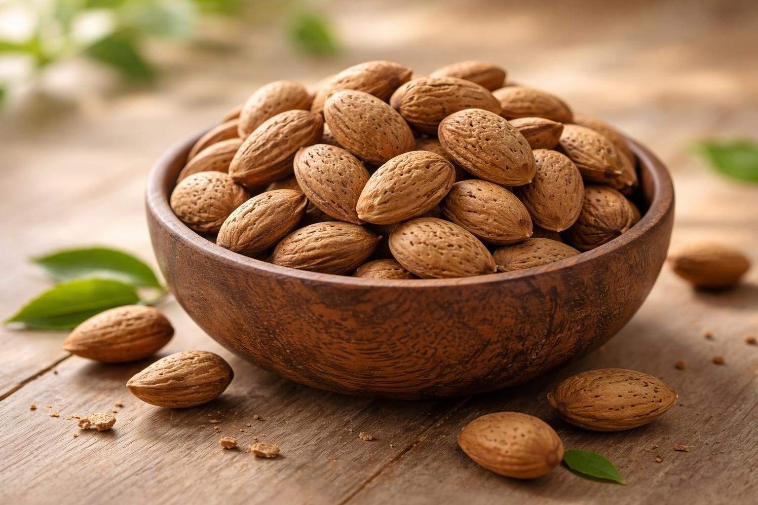Bol en bois rempli d amandes entieres riches en proteines